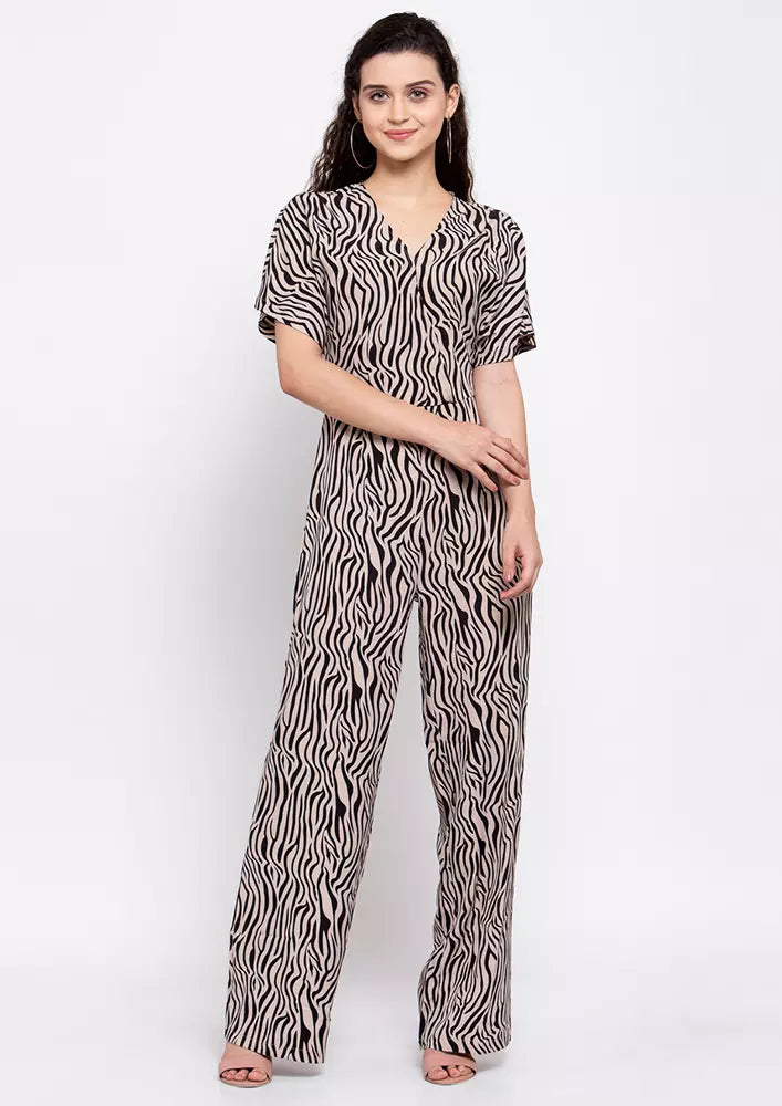 Tiger Print Wide Leg Jumpsuit