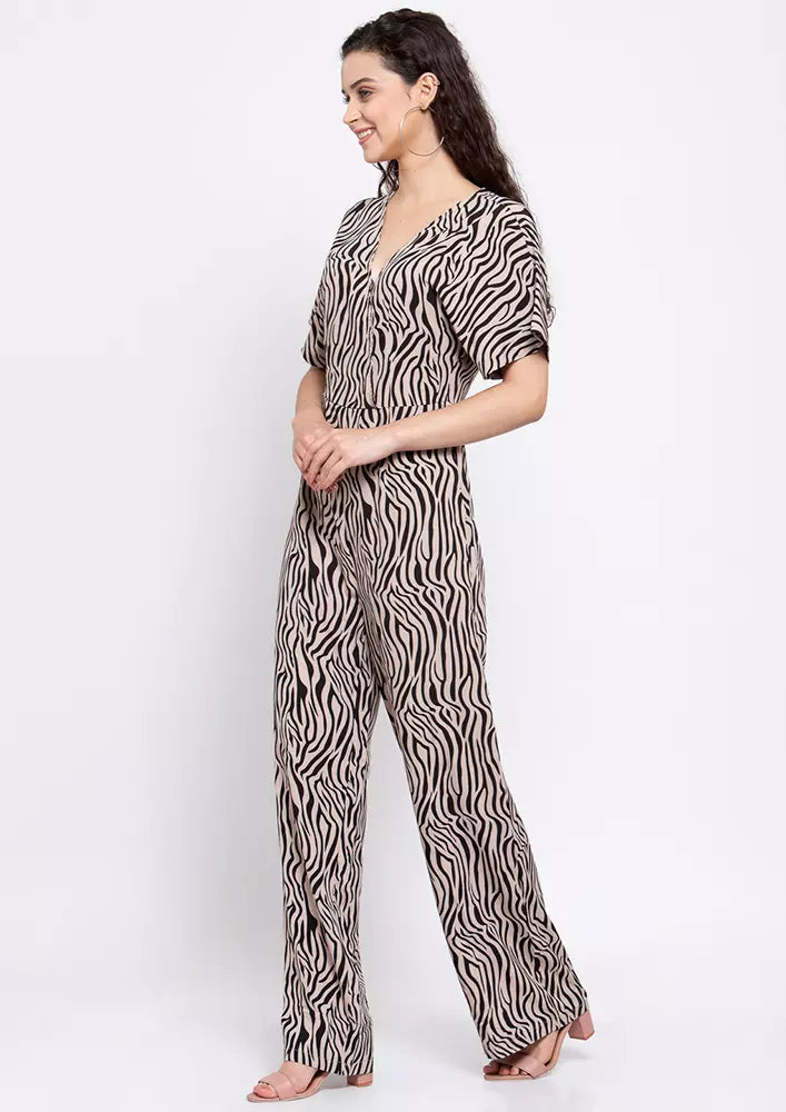 Tiger Print Wide Leg Jumpsuit