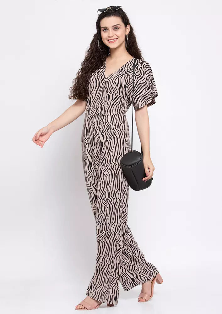 Tiger Print Wide Leg Jumpsuit