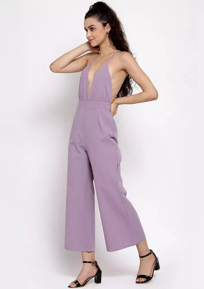 Deep V Neck Wide Leg Jumpsuit IKI CHIC Private Ltd