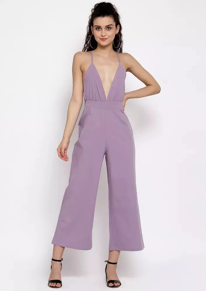 Deep V Neck Wide Leg Jumpsuit IKI CHIC Private Ltd