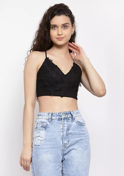 Strappy Lace Crop Top With Criss Cross Back