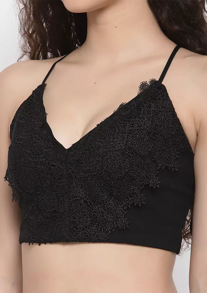 Strappy Lace Crop Top With Criss Cross Back