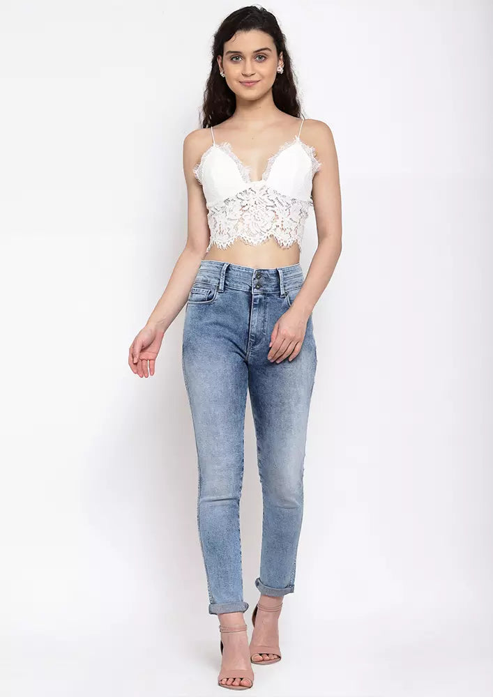 Lace Crop Top With Back Zipper