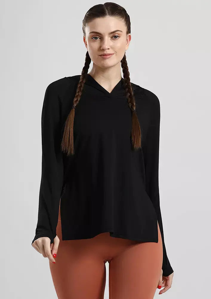 GYM HOODIE TOP WITH SIDE SPLIT IKI CHIC Private Ltd