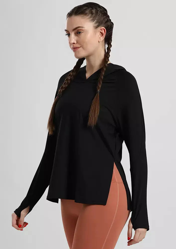 GYM HOODIE TOP WITH SIDE SPLIT IKI CHIC Private Ltd