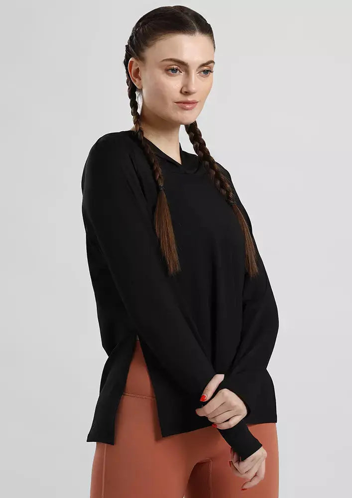 GYM HOODIE TOP WITH SIDE SPLIT IKI CHIC Private Ltd