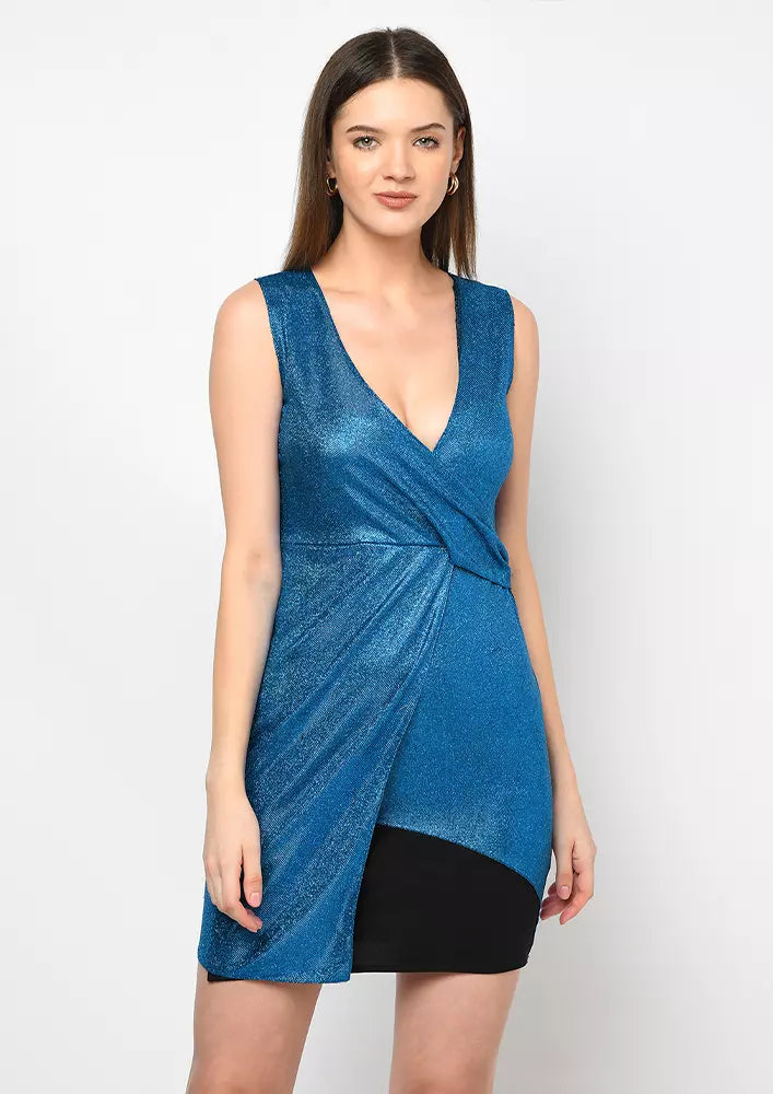 Blue Sequince Embellished Bodycon Mini Dress