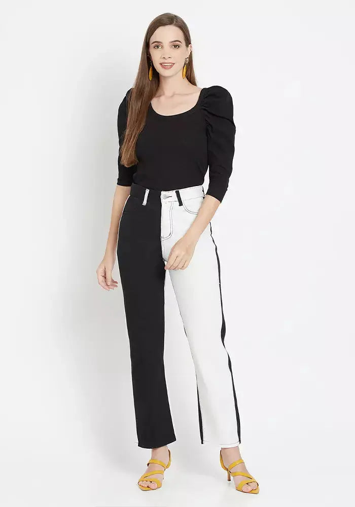 Rib Puff Sleeve Bodyhug Top black