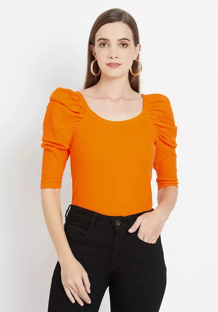 Rib Puff Sleeve Bodyhug Top