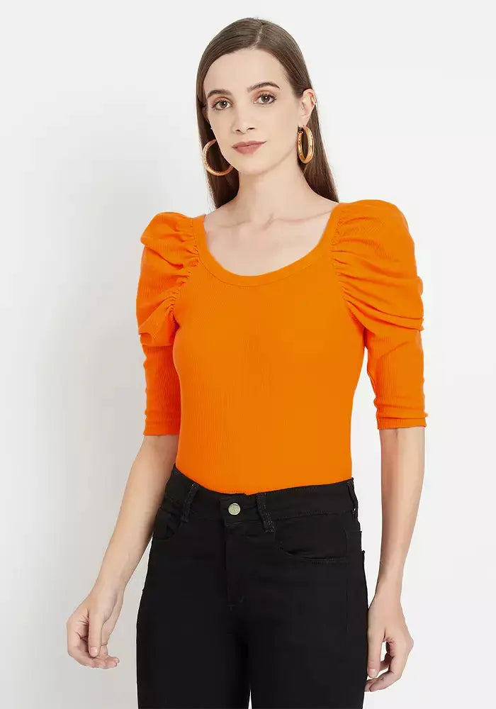 Rib Puff Sleeve Bodyhug Top