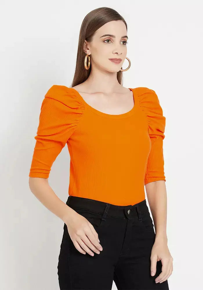 Rib Puff Sleeve Bodyhug Top