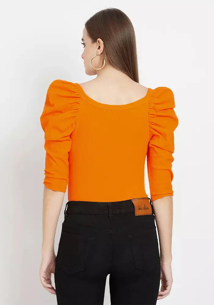 Rib Puff Sleeve Bodyhug Top
