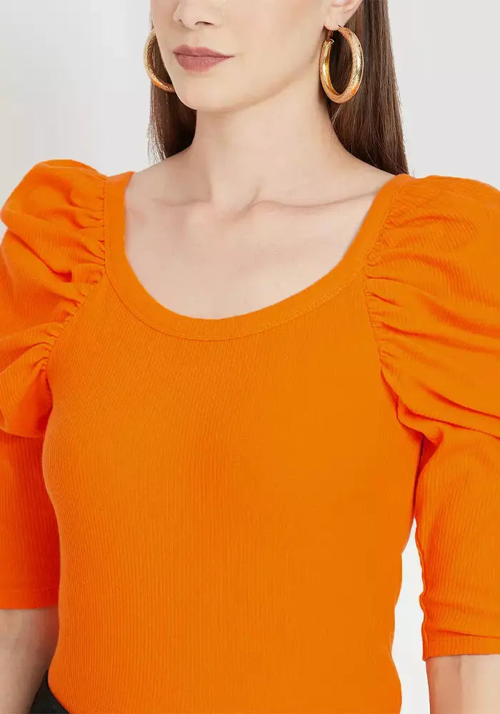 Rib Puff Sleeve Bodyhug Top