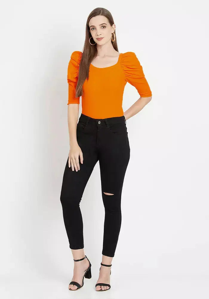 Rib Puff Sleeve Bodyhug Top