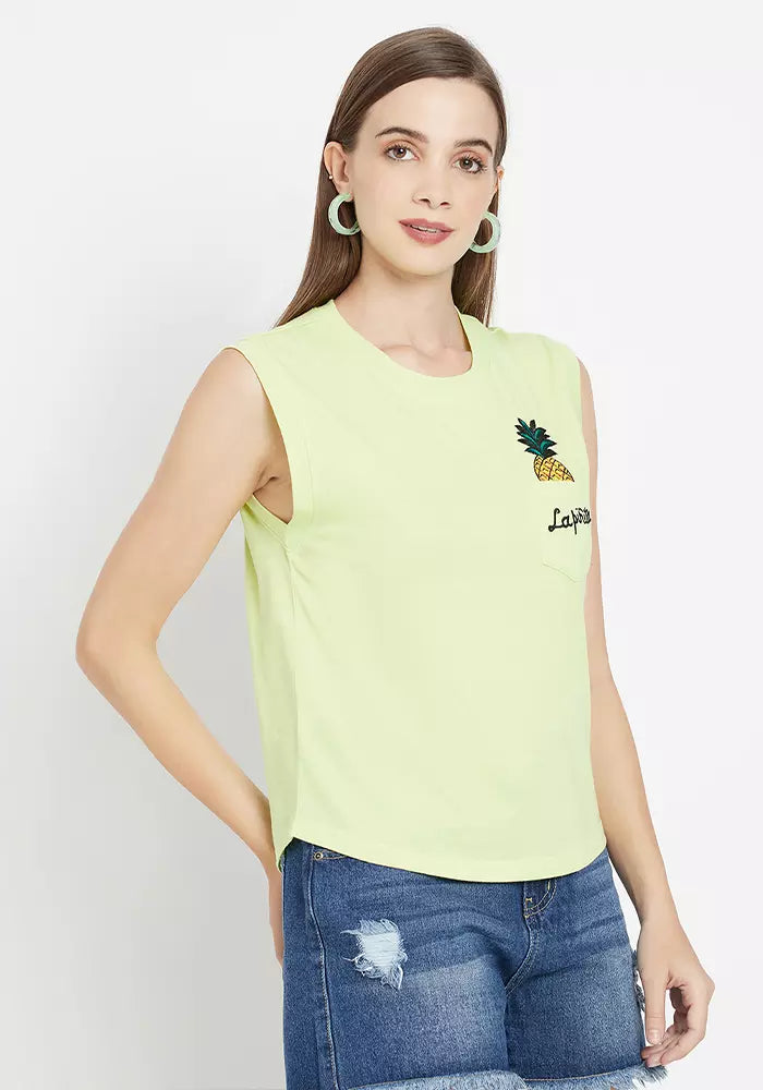 Lilac Pineapple Embroidered Sleeveless T-Shirt