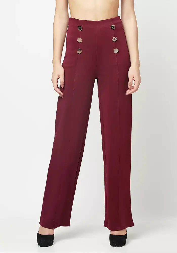 Wine Red Wide Leg Pants IKI CHIC Private Ltd