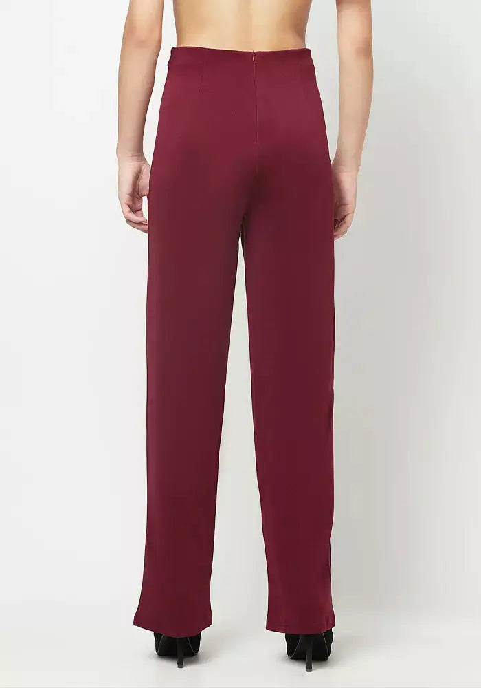 Wine Red Wide Leg Pants IKI CHIC Private Ltd