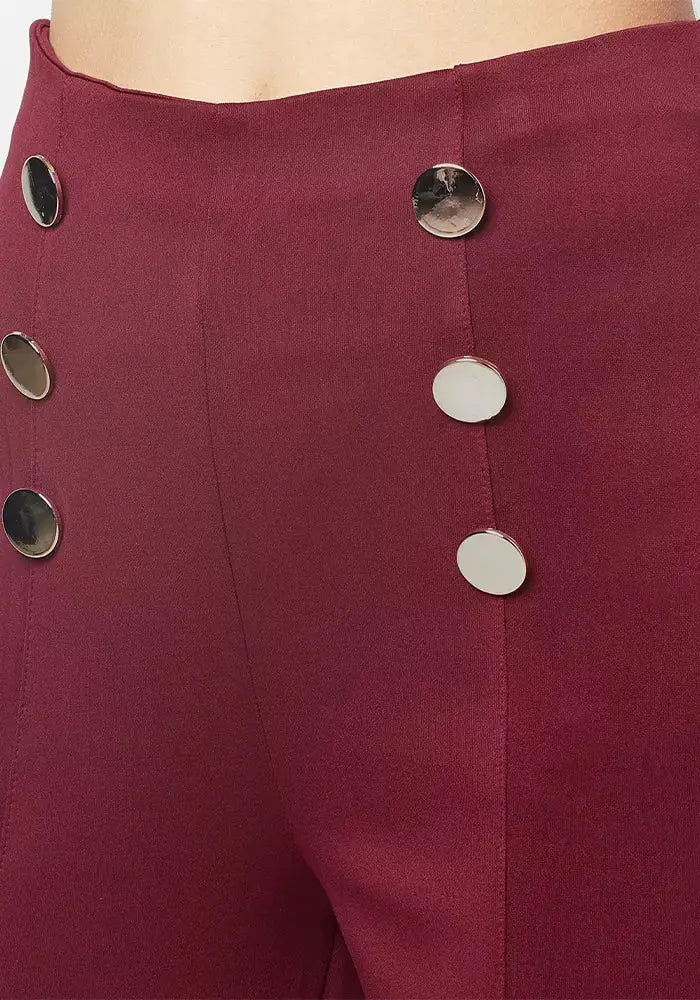 Wine Red Wide Leg Pants IKI CHIC Private Ltd
