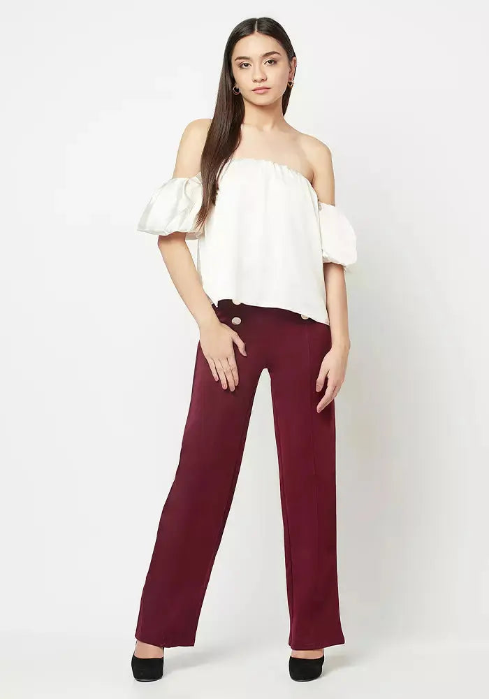 Wine Red Wide Leg Pants IKI CHIC Private Ltd