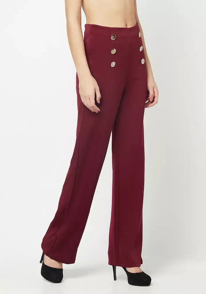Wine Red Wide Leg Pants IKI CHIC Private Ltd