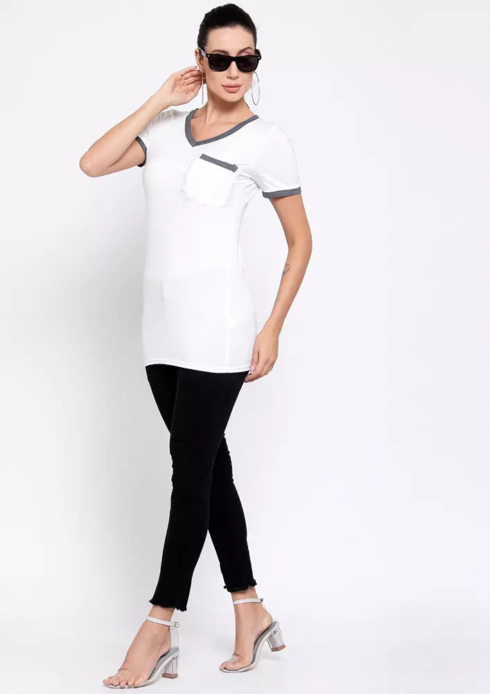 Contrast Piping V-Neck Top