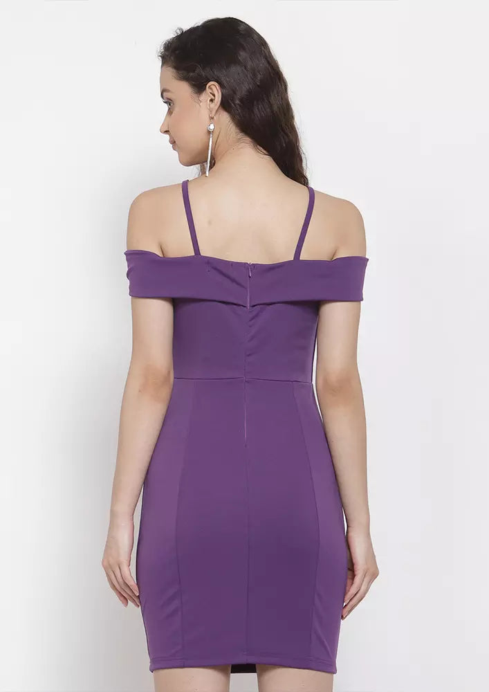 V-Bar Bardot Bodycon Dress Purple