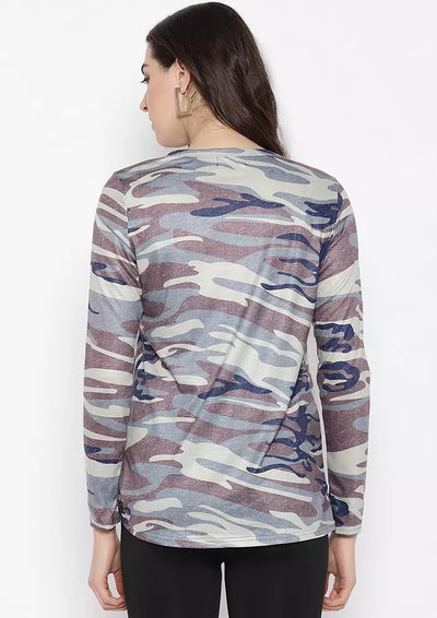 Camouflage Print Hollow-Out Top