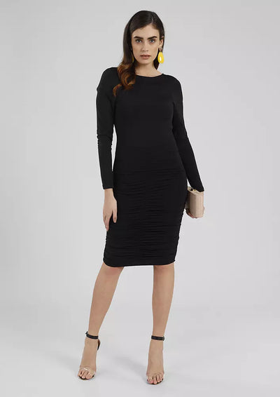 Ruched Slim Fit Bodycon Dress black