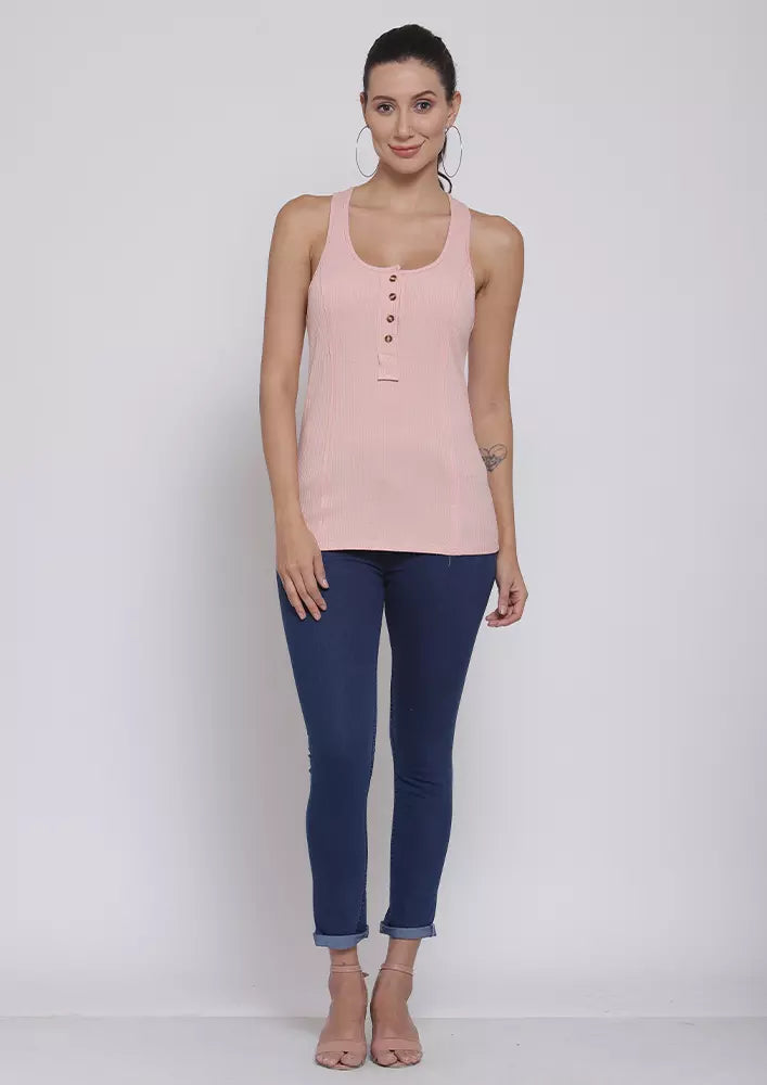 Buttoned Neck Tank Top