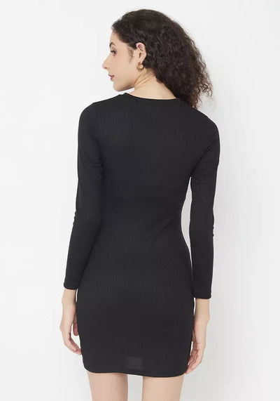 Ribbed Long Sleeve Cut Out Thumb Hole Bodycon Dress