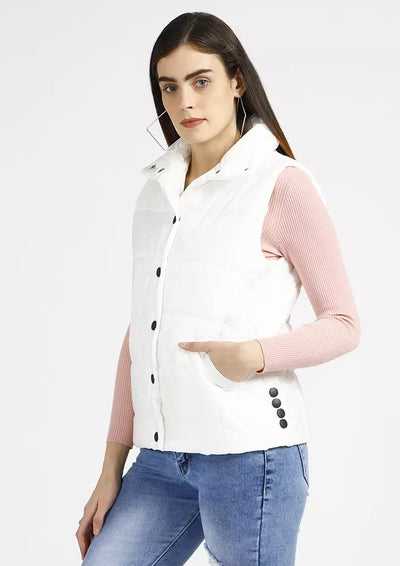 Sleeveless Puffer Jacket With Button Detail