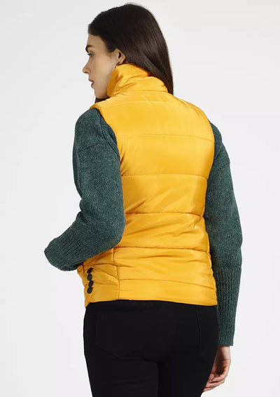 Sleeveless Puffer Jacket With Button Detail