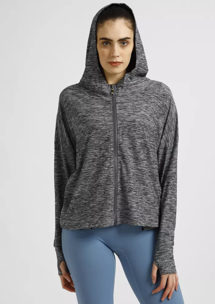 ZIP UP HOODIE JACKET WITH THUMB HOLE
