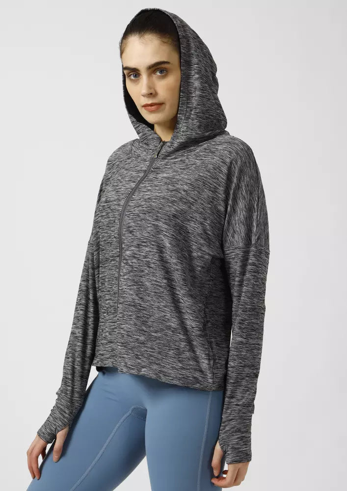 ZIP UP HOODIE JACKET WITH THUMB HOLE