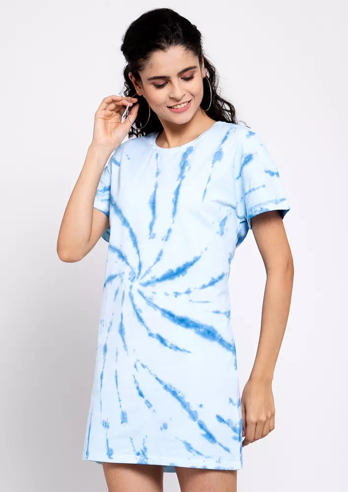 Blue Tie - Dye Holi T-Shirt Dress