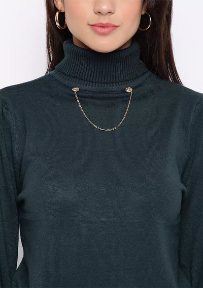 Blue Turtleneck sweater with chain detailing