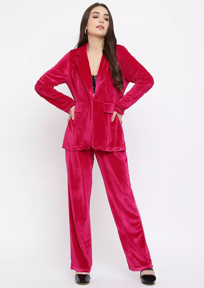 Pink Velvet Blazer And Pants Two Piece Set