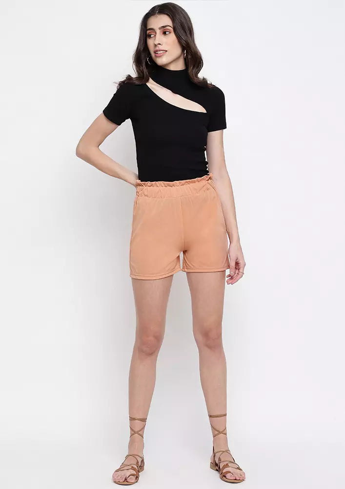 Khaki Elasticated Waist Summer Shorts IKI CHIC Private Ltd.