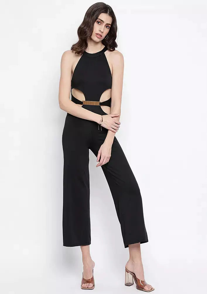 Black Belted Wide Leg Cut-Out Jumpsuit IKI CHIC Private Ltd