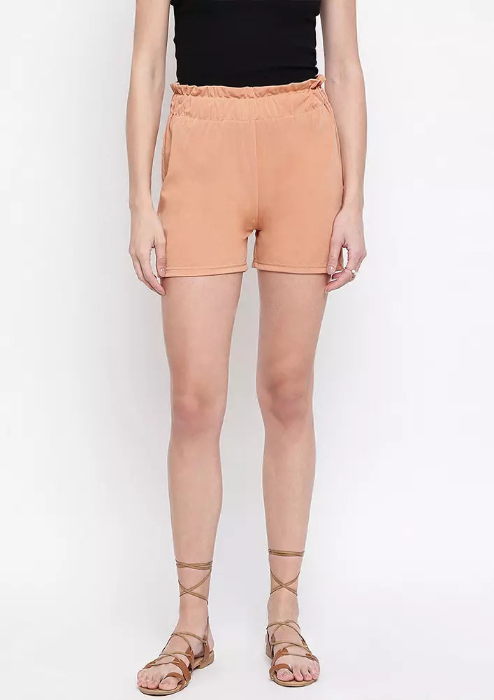 Khaki Elasticated Waist Summer Shorts IKI CHIC Private Ltd.