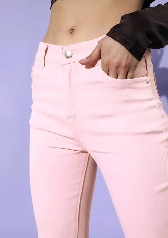 Pastel Peach Long Leg Straight Jeans IKI CHIC Private Ltd