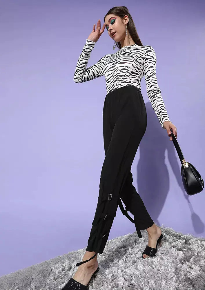 Black Buckled Ankle Cargo Trousers IKI CHIC Private Ltd