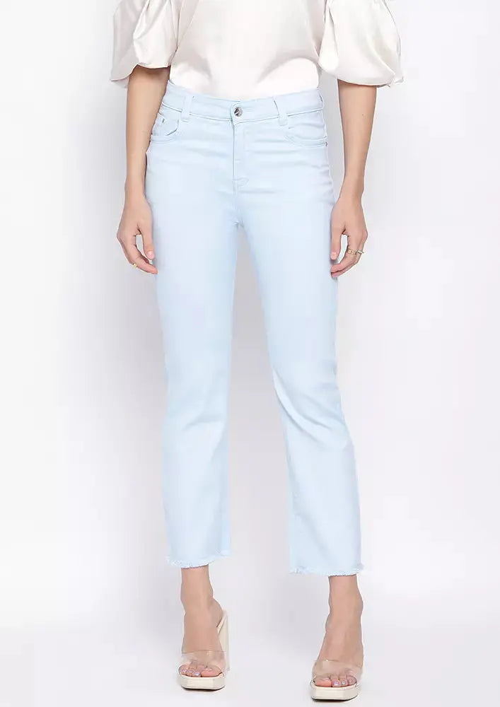 Pastel Blue Long Leg Straight Jeans IKI CHIC Private Ltd