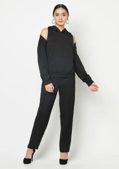 Cut Out Hoodie Top And Pants Set